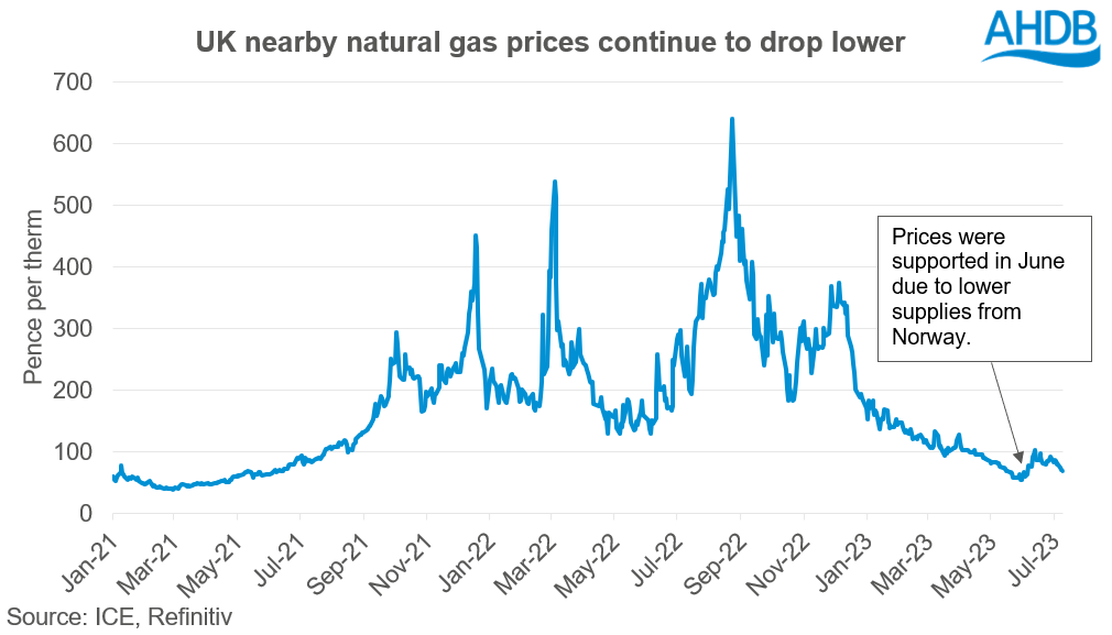 A graph showing UK natural gas prices.